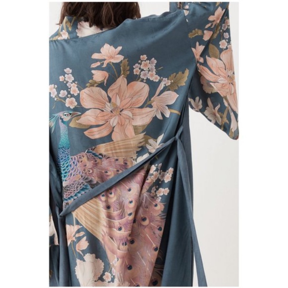 boho gypsy teal green Floral Kimono Cover up - Picture 5 of 10
